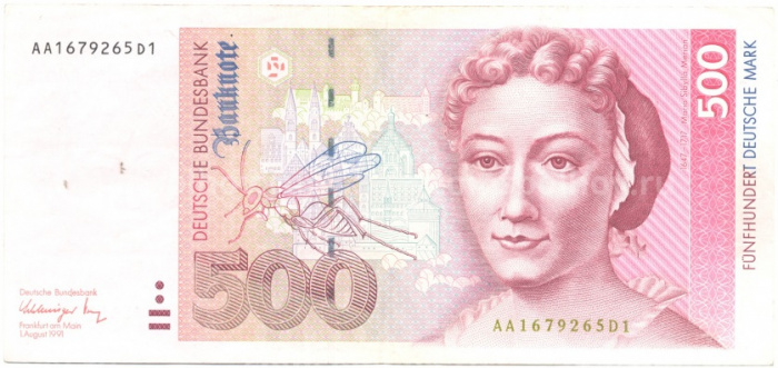 (1991) Банкнота Германия (ФРГ) 1991 год 500 марок &quot;Мария Сибилла Мериан&quot;   XF